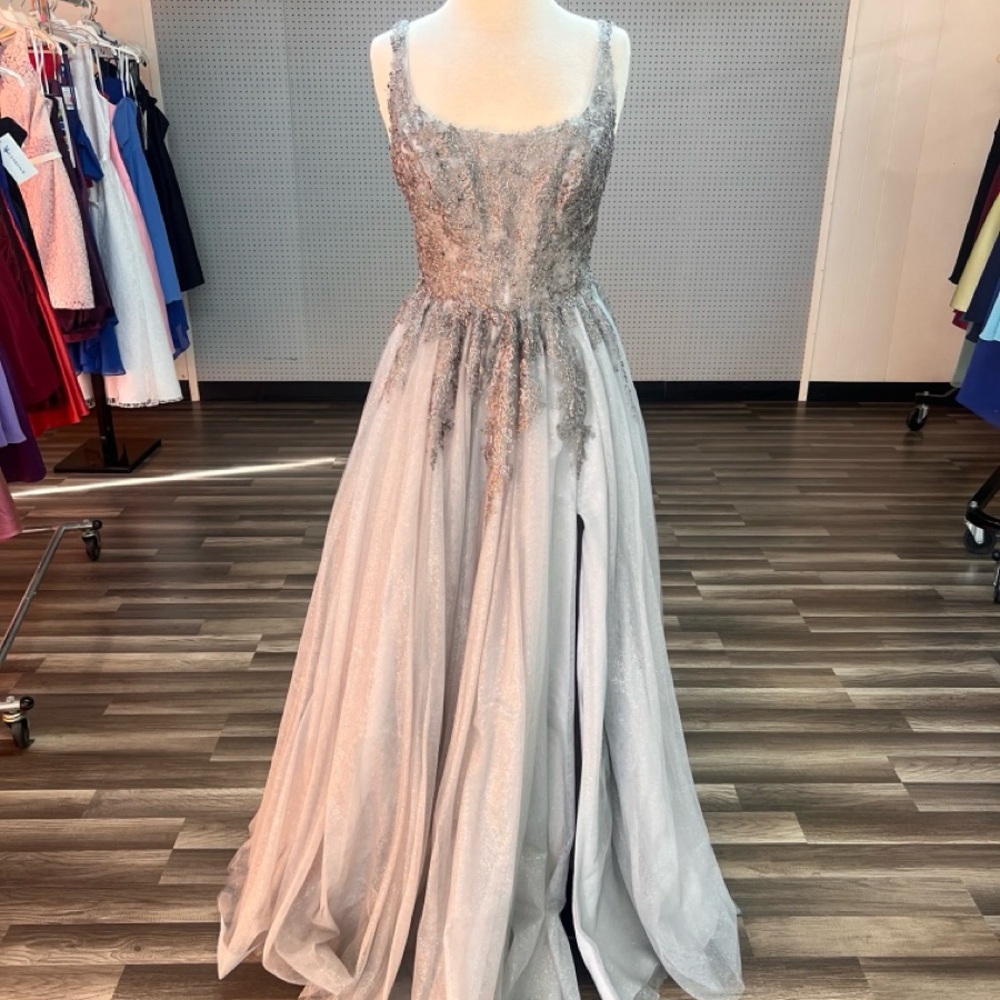 Silver Embroidered Tulle Evening Gown - Elegant Formal Dress